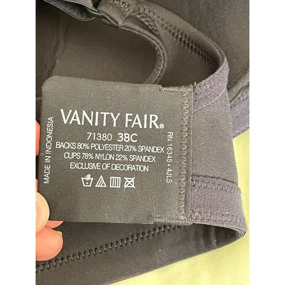 Vanity Fair Black Lace Middle Wire Free Full Coverage Bra - 38C - Picture 10 of 11